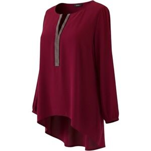 Juicy Couture Magenta Rhinestone Split Neck High Low Chiffon Blouse Womens Med